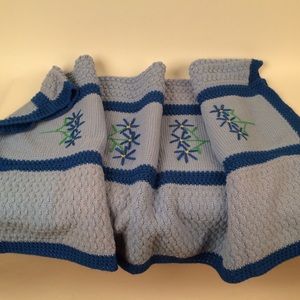 Blue on blue crocheted throw